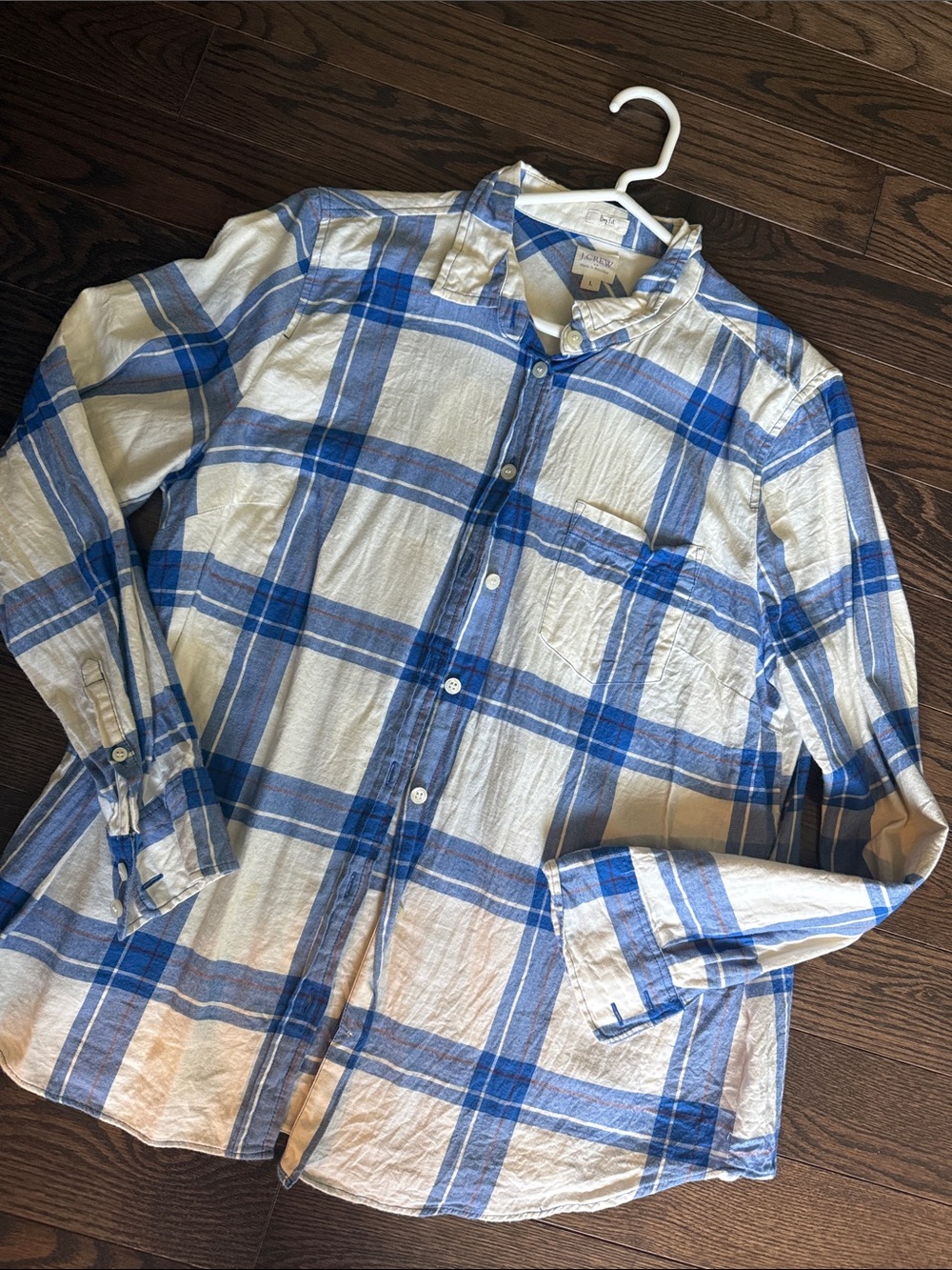 J. Crew Factory White and Blue Plaid Button-Down Shirt